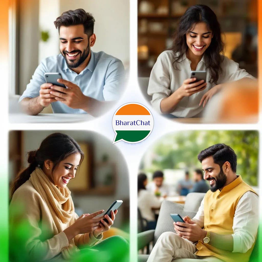 Happy Indian users connecting through BharatChat
